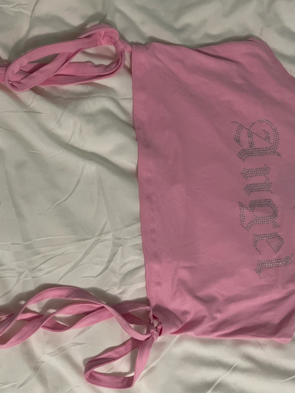 Pink Rhinestone 'Angel' Halter Crop Top